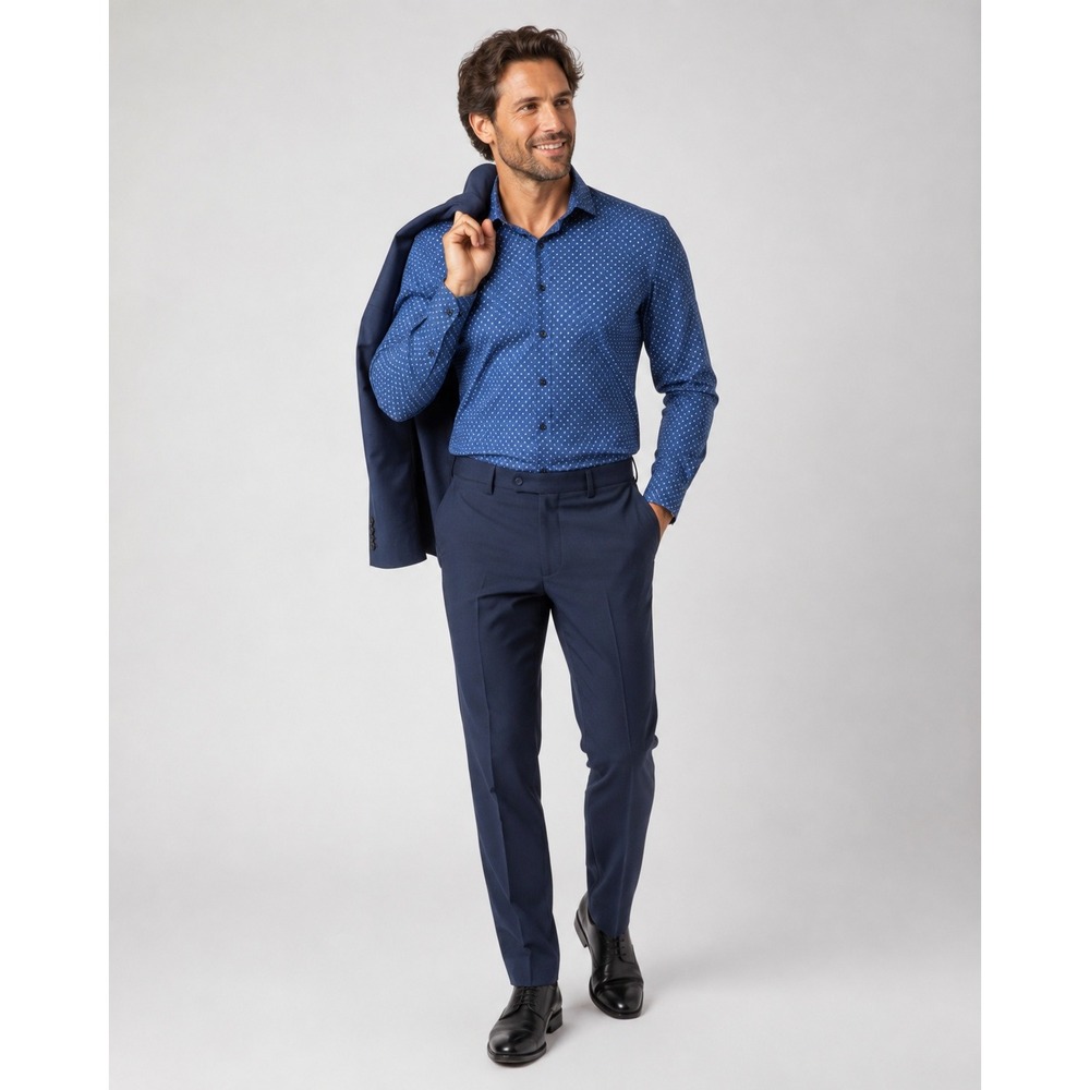 1670 Mens Blue Polka Dot Stretch Button Down Shirt Size 15 32/33 Herringbone